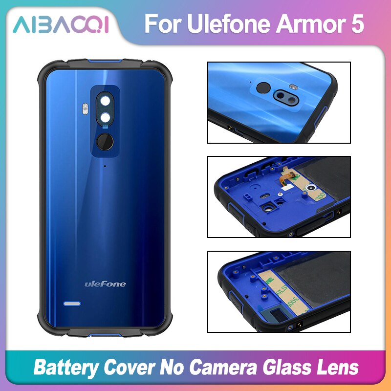 Original battery case Protective Battery Case Back Cover+Camera Glass+fingerprint+Wireless charging For Ulefone Armor 5: Blue no lens