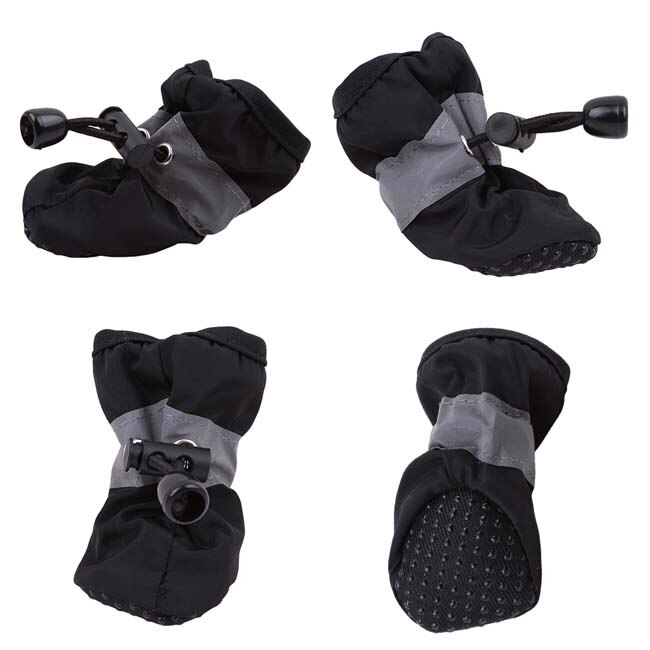 4 stk vandtætte hundesko skridsikker regnstøvle tyk varm til små katte hunde hvalpe hunde sokker støvletter: Sort / L