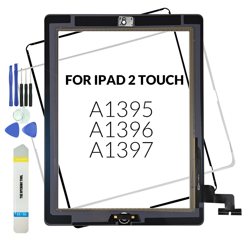 1 Uds para iPad 2 A1395 A1396 A1397 pantalla táctil digitalizador paneles de repuesto Sensor de pantalla táctil de cristal con botón + herramientas