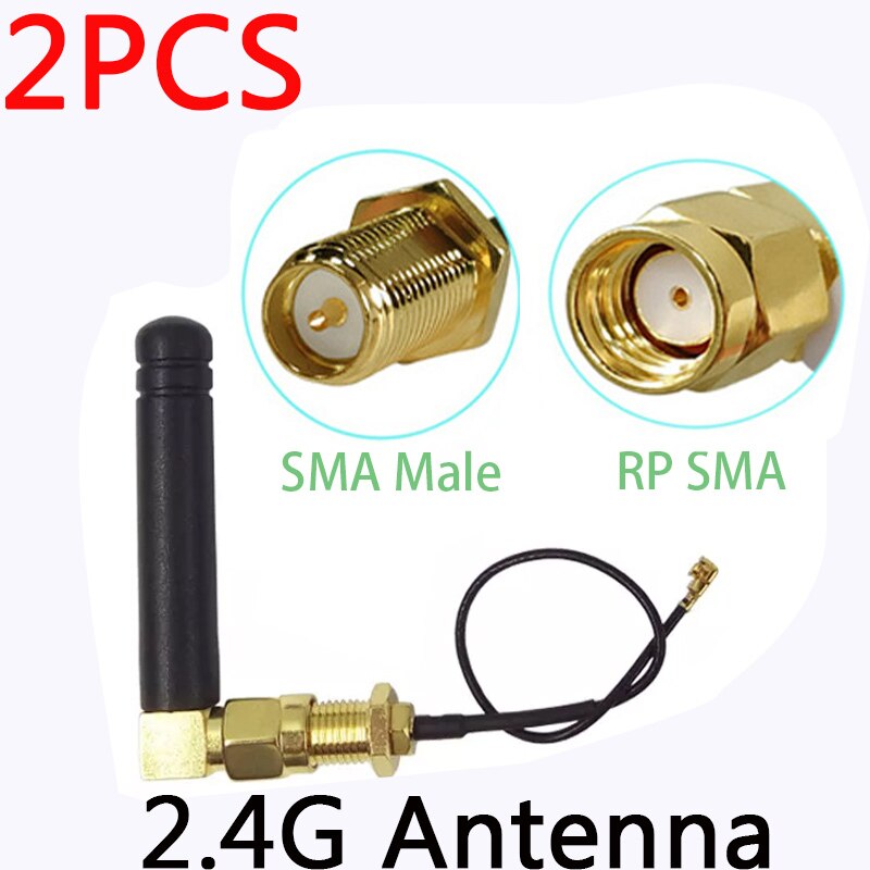 2.4Ghz antenna wifi 2~3dbi SMA male 2.4G antena wi fi antenne Zigbee Small Size aerial + PCI U.FL IPX to RP-SMA Pigtail Cable: 2PCS FC