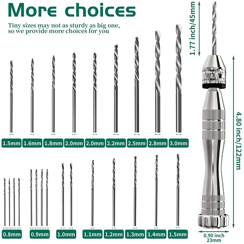 Cordless drill Pin Vise Hand Drill With 24 Pieces Twist Drill Bits and 100 Pieces Eye Screw Pins for Resin Wood Keychain Making