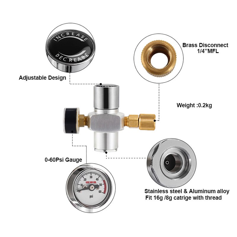 0-60PSI Co2 Regulator, Biervat Co2 Lader, Mini Co2 Dispenser Met Gauge Voor Homebrewing Bier, Koffie, soda, Kombucha