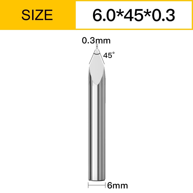 Vsharp 3 Edges 6mm Carbide V-shape Engraving Bit TriangularMilling Cutter Wood Acrylic PVC Jade Metal CNC Tool Engraving Carving: 6x45Deg.x0.3