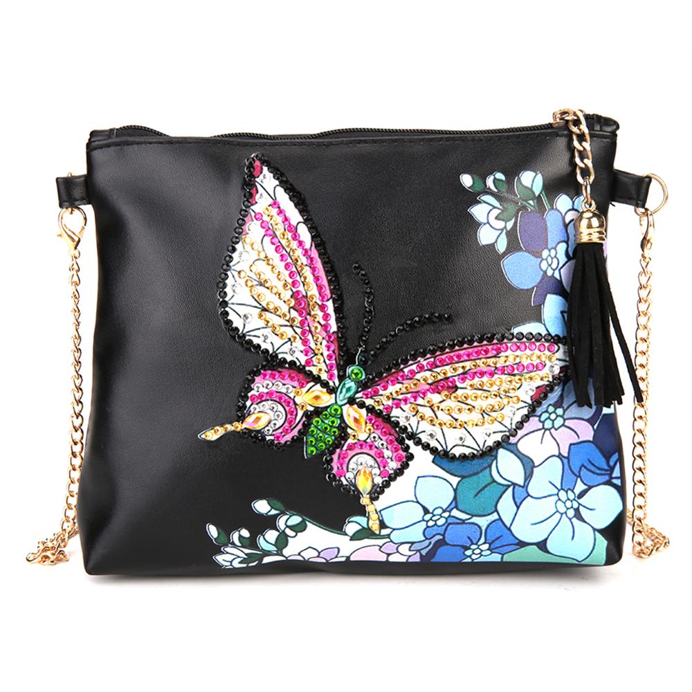 5d diy especial em forma de pintura diamante couro do plutônio crossbody sacos de embreagem corrente diy artesanato bordado flor pavão carteira: 07