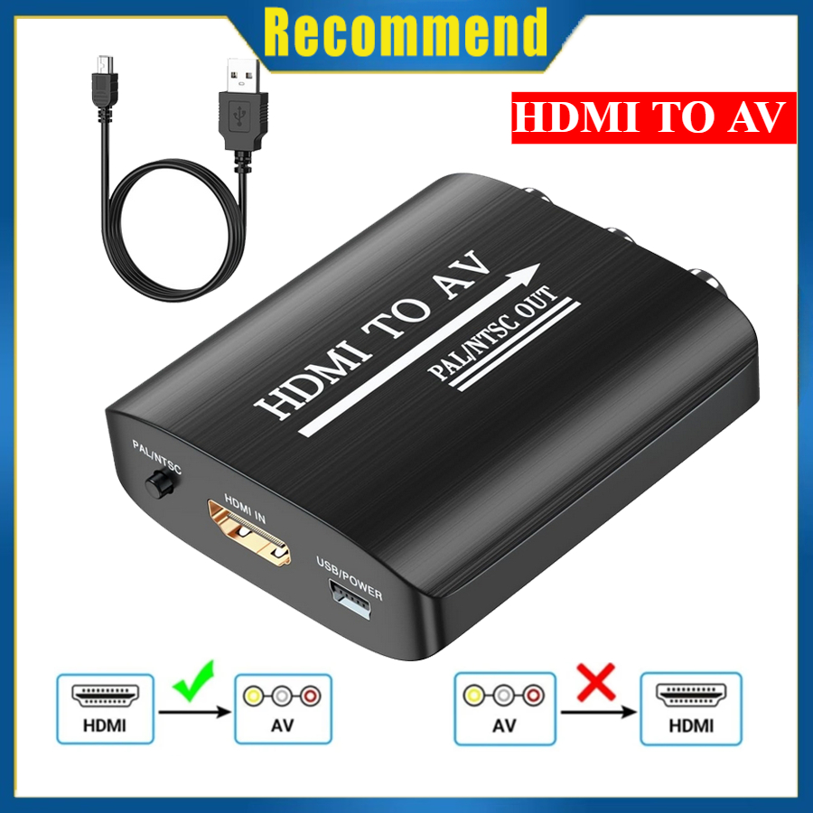 Adaptador HDMI a AV RCA CVSB L/R/, RCA CVSB L/R AV a HDMI, compatible con convertidor compuesto de vídeo HD 720/1080p con Cable USB: Rojo