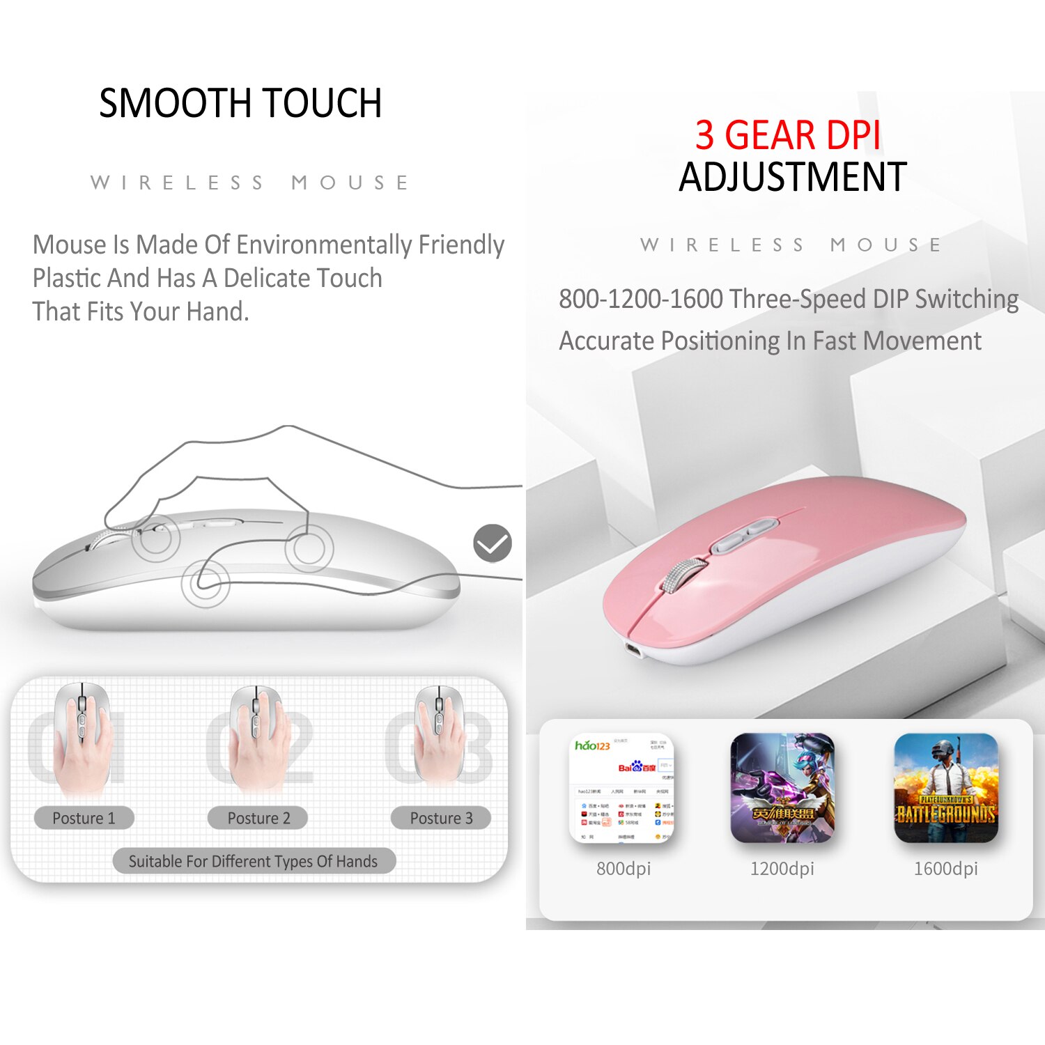 Thin M103 Rechargeable Wireless Mouse 2.4GHz Rechargeable Silent Mouse with 3 Adjustable DPI for Laptop/PC/MacBook