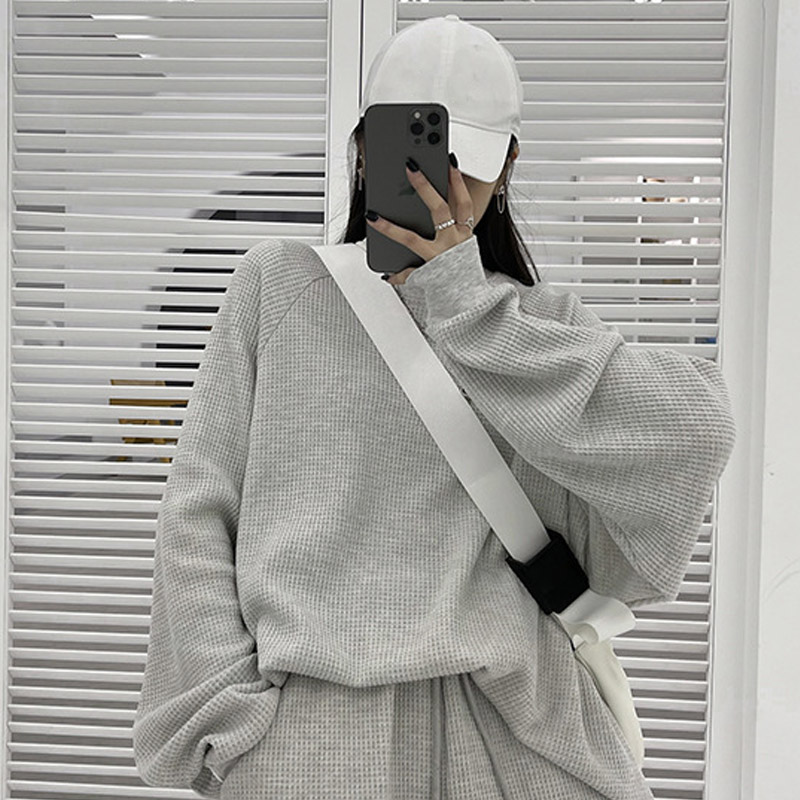 Ranberone Women Tracksuits Hip Hop Casual Two Piece Sport Suits Pullover Sweater Loose Shorts Women Streetwear Outfits Solid Set: Long sleeve / XL