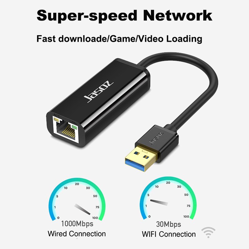Jasoz USB3.0 Ethernet Adapter USB Network Card to USB RJ45 Lan 1000Mbps Gigabit Connector For PC Windows7/8/10 Nintend Switch