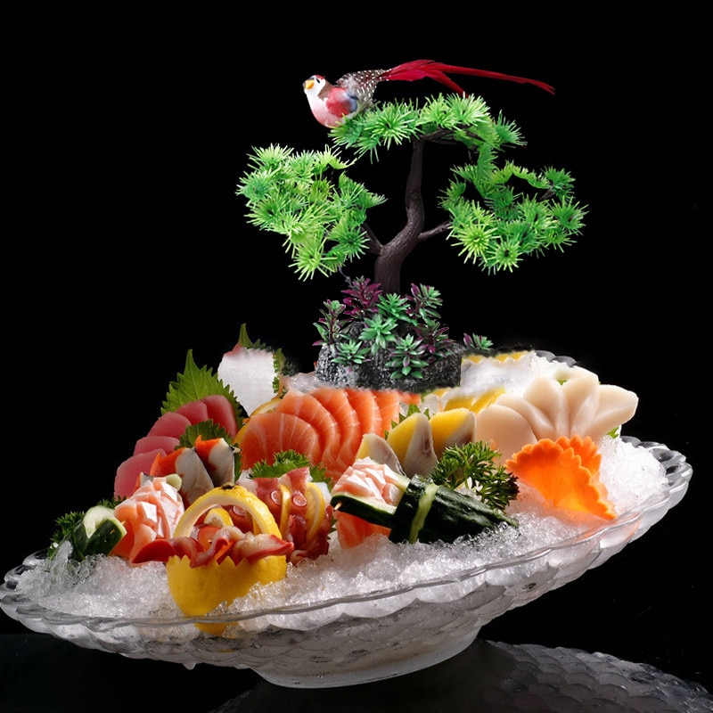 Vestlig mad tallerken dekoration blomst planter sushi sashimi retter restaurant hotel tallerken bakke japansk mad dekoration blomst