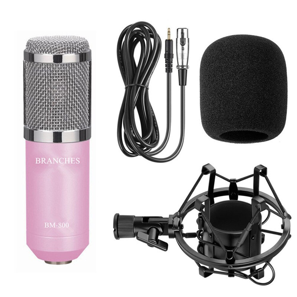 BM-800 Professionele Condensator Microfoon Kit Bm 800 Karaoke Studio Microfoon Voor Opname Computer Met Shock Mount + Schuim Cap + kabel: Package1 Pink