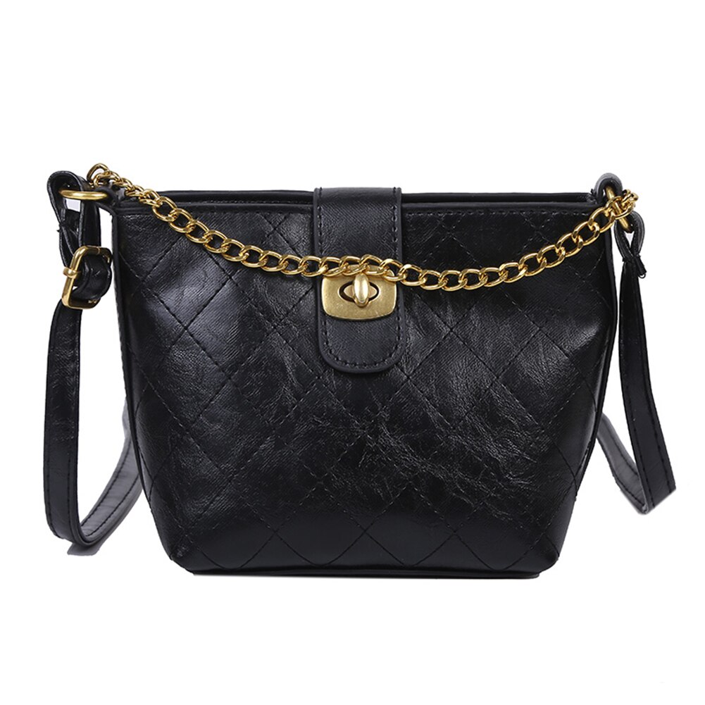 Frauen Schulter Umhängetaschen PU Leder Einfarbig retro Umhängetasche Für Weibliche Damen Schlinge Kette Eimer Handtasche: schwarz