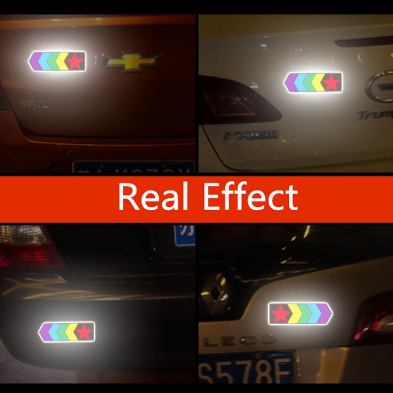 2pcs Reflective Car Decals Warning Tape Reflective Star Arrow Direction Glow in Dark Tail Decoration Made with 3M