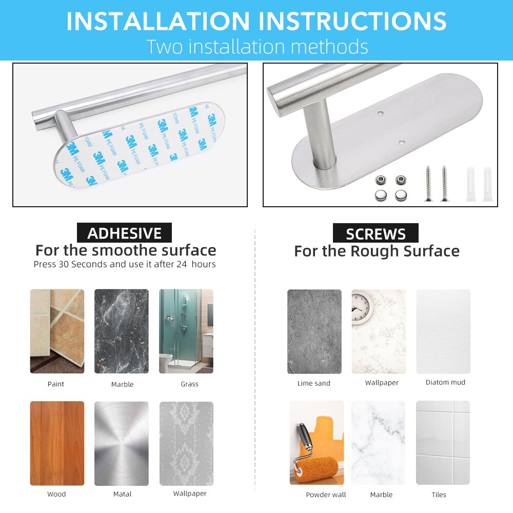 Toalettholder selvklebende veggmontert toalettpapirhåndkleholdere baderomshylletilbehør kjøkkenrullpapirstativ