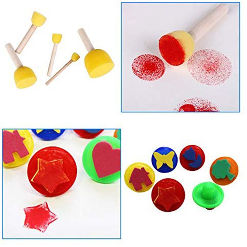 29Pcs Paint Kits Kids Early Learning Brush Set Foam Sponge Brushes Kids Drawing Tools Flower Roller Stamp Sweeper DIY Crafts Art