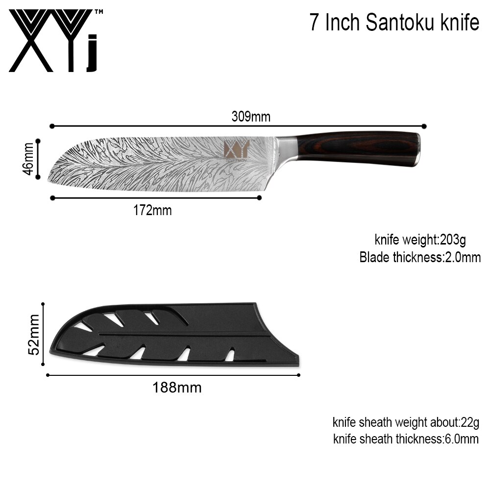 XYj Keuken Roestvrijstalen Mes Damascus Patroon Sharp Blade Chef Snijden Brood Hakken Santoku Utility Paring Messen: F  7 SANTOKU KNIFE