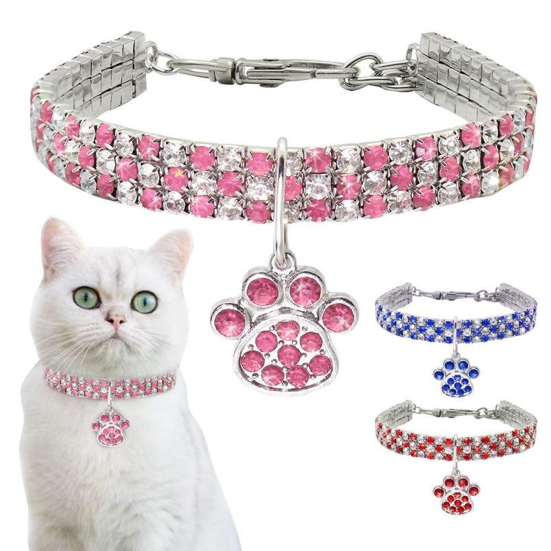 1Pc mignon cristal chat chien collier strass ligne extensible collier pour animaux de compagnie strass accessoires chaton colliers fournitures pour animaux de compagnie