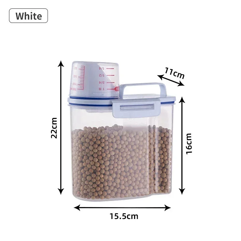 Suministros de cocina, Cubo de almacenamiento de alimentos, tanque de almacenamiento portátil a prueba de humedad de 1,5/2kg con taza a escala, cubo para alimentos, contenedor de plástico: Azul