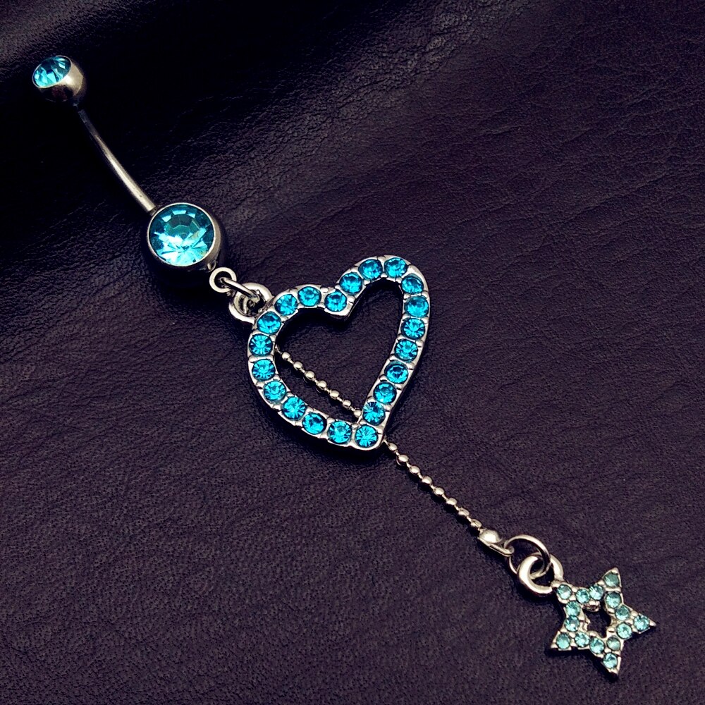 5 stks mix stijl vintage blauwe vleugels note ster boog lange dangle navel belly bar button ringen body piercing sieraden