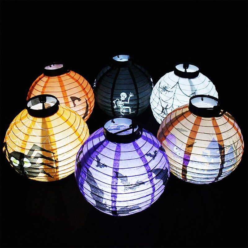 1 stk 20cm/7.8 '' halloween papir lanterner led lys græskar flagermus edderkop kranium gyser lanterne til bar hjem halloween fest indretning