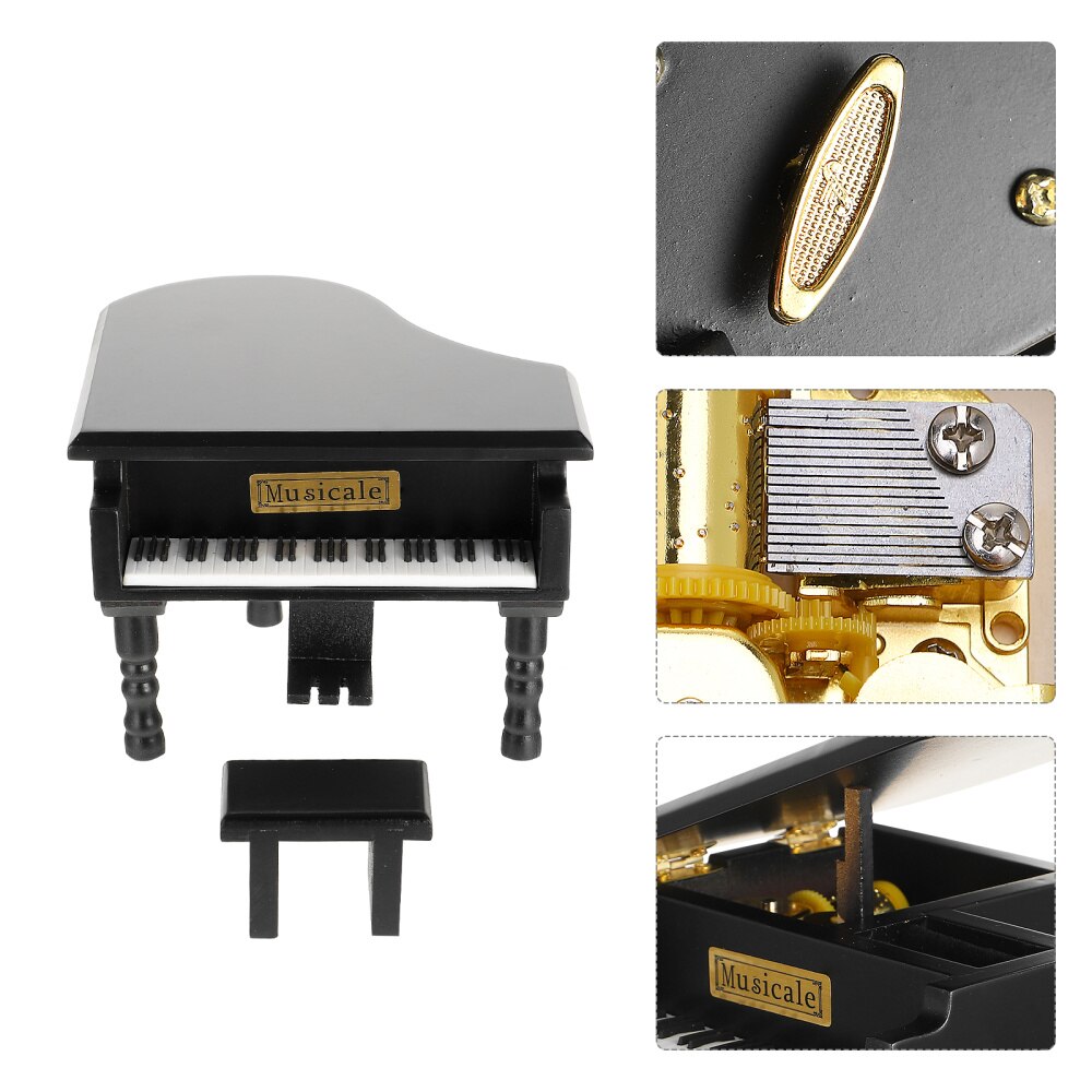1Pc Desktop Piano Box Adornment Mini Wooden Piano Melody Box: Black