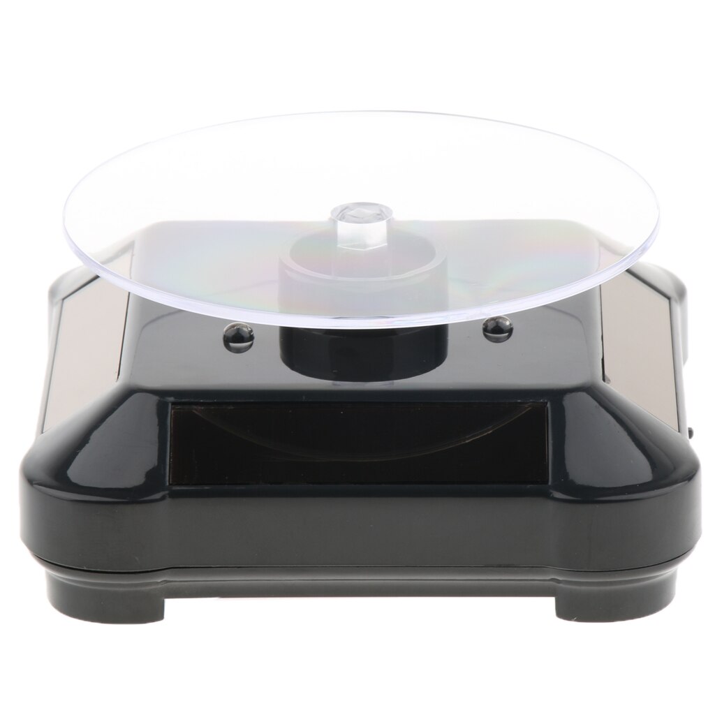 Solar Powered / Battery Rotating Display Stand Turntable with LED Light for Jewelry Watch 360 Degree Rotating Display Stand: Black