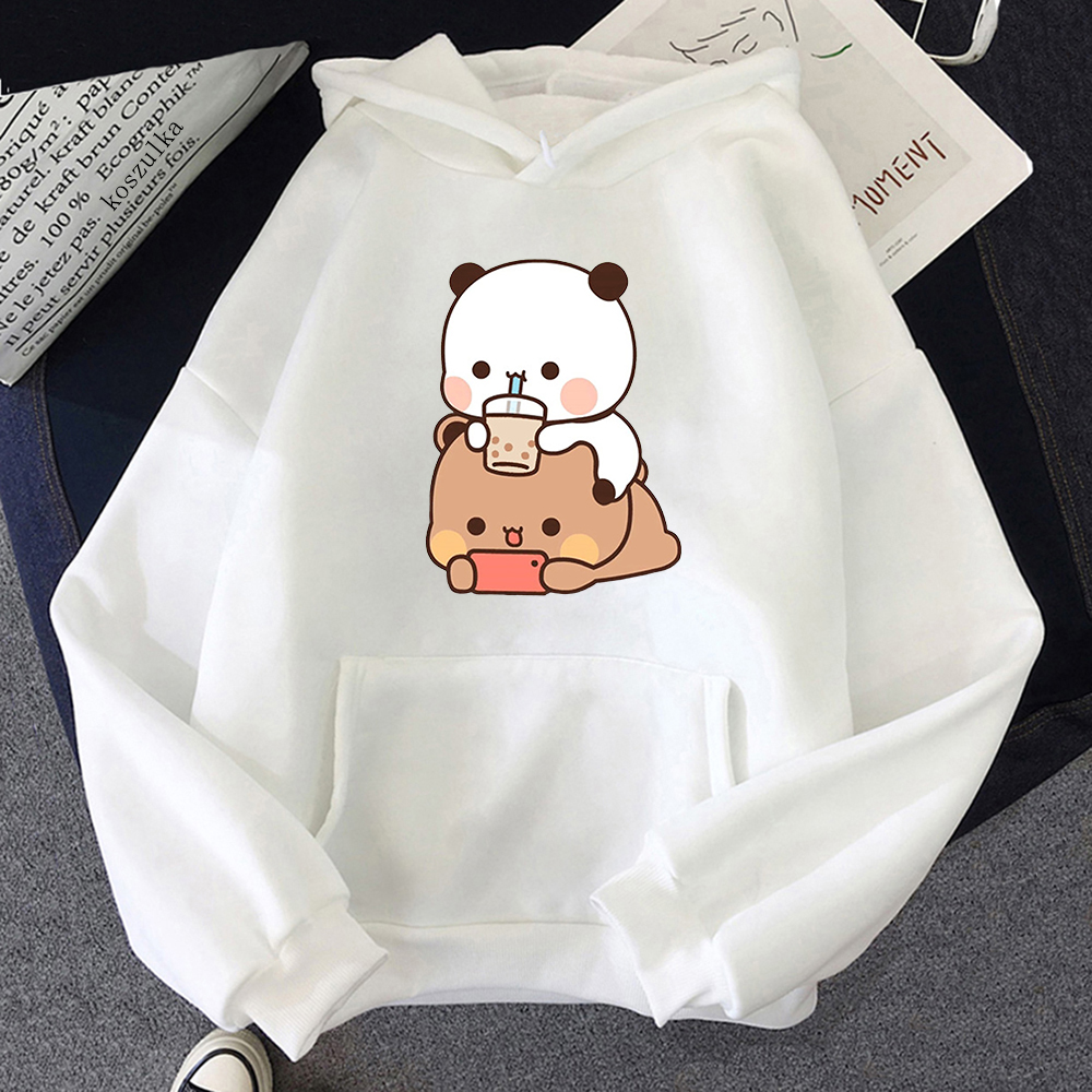 Bubu And Dudu Drink Bubble Tea Print Women Hoodie Kawaii Female Sweatshirt Harajuku Loose Long Sleeve Plus Size Clothes Tops: XXXL / Blue