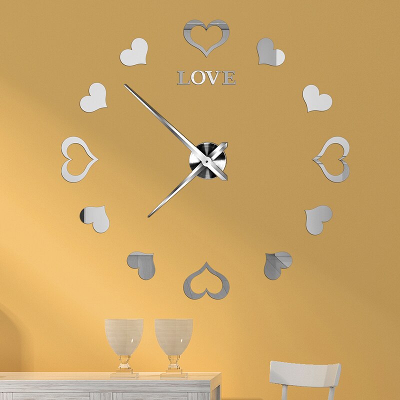 Frameless DIY Wall Clock Kit Large Modern 3D Mirror Decor Sticker DIY Clock Kit for Home Living WWO66