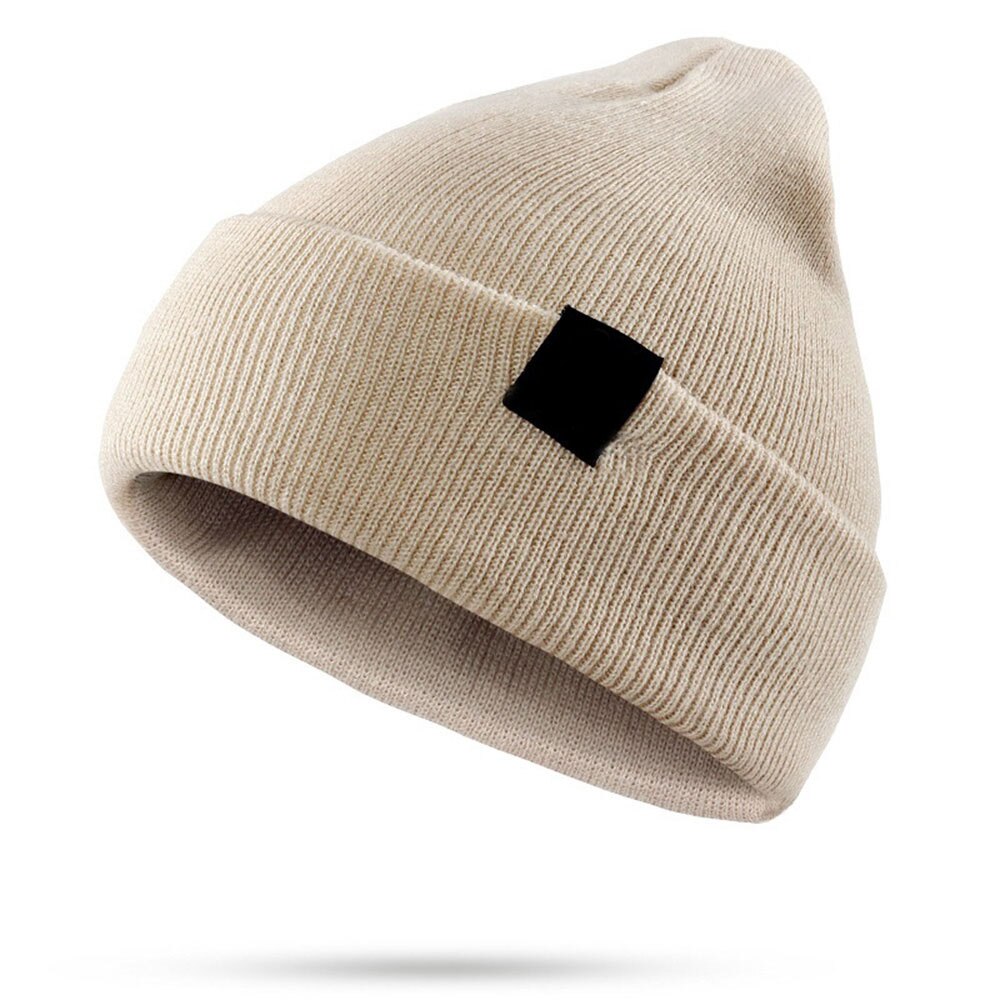 Solid unisex beanie efterår vinter hat hat akryl strikket blød varm cap mænd kvinder udendørs beanie hat ski baseball cap: Beige hat