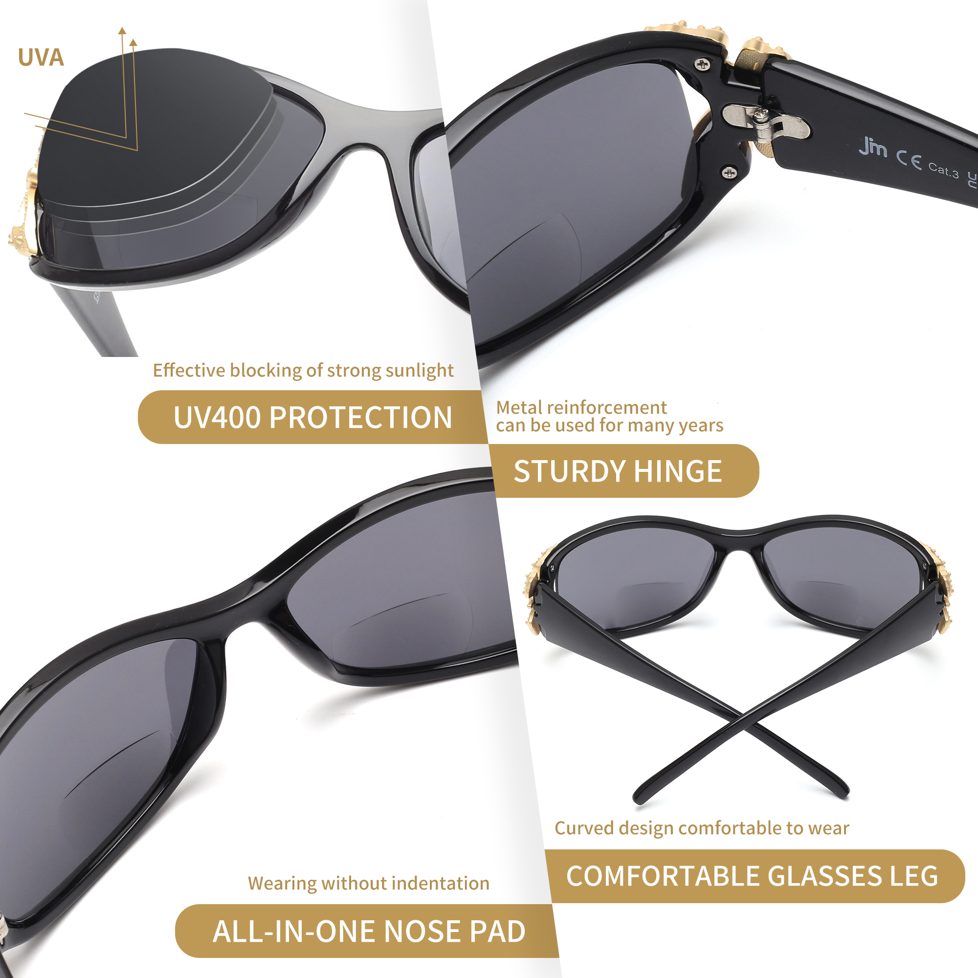 JM Bifokale Lesesonnenbrille für Damen, modische Sonnenleser, Outdoor-Lesebrille, UV400-Schutz