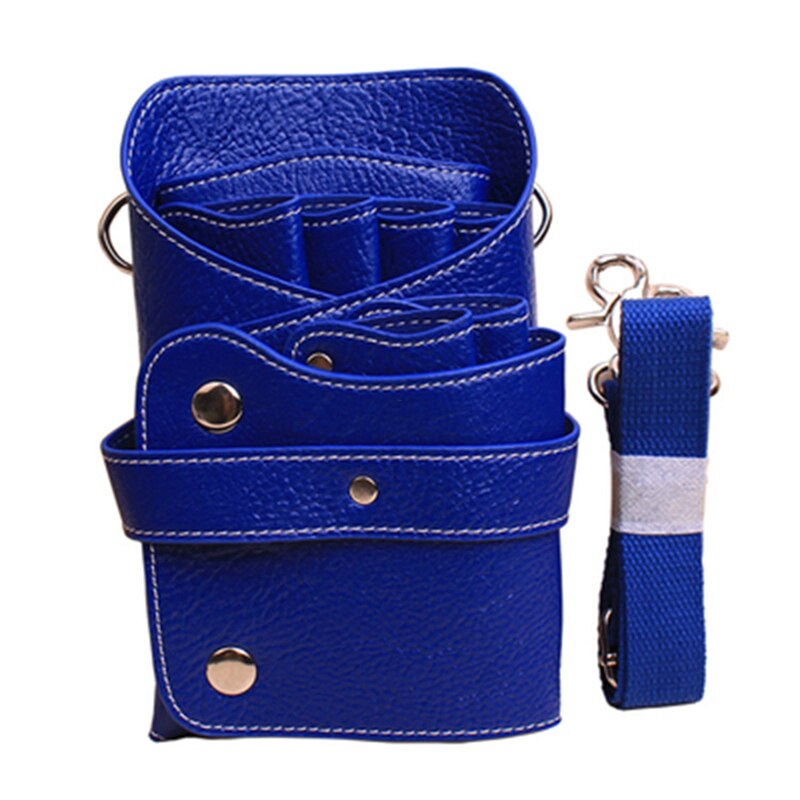 Pouch Case Met Taille Schouder Riem Winkel Kapsalon Gereedschap Holster Schaar Clips Kammen Pu Lederen Houder Tas Voor Kapper: blue