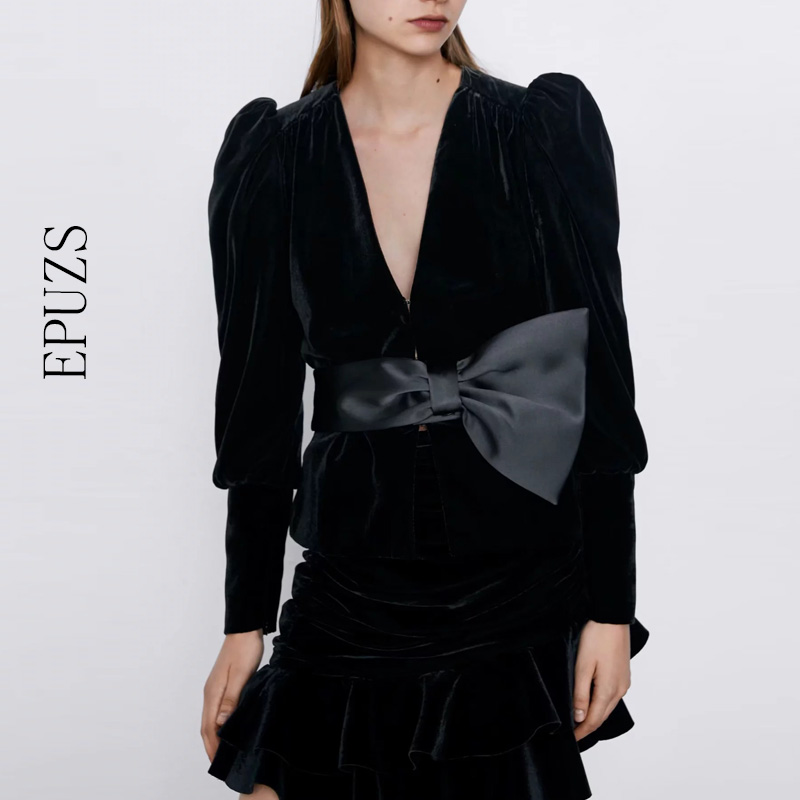 klasyczny V szyja aksamitne kurtki damskie płaszcz zimowy elegancka muszka imprezowa z długim rękawem czarne kurtki damskie nieformalne okrycie wierzchnie 2019