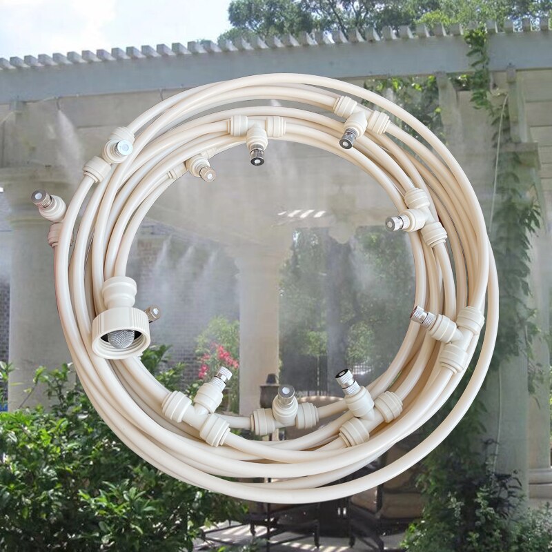 Sistema de enfriamiento por nebulización de Patio, Kits de riego de jardín, pulverizador de 6m-18m, presión de grifo de agua de 4-5bar