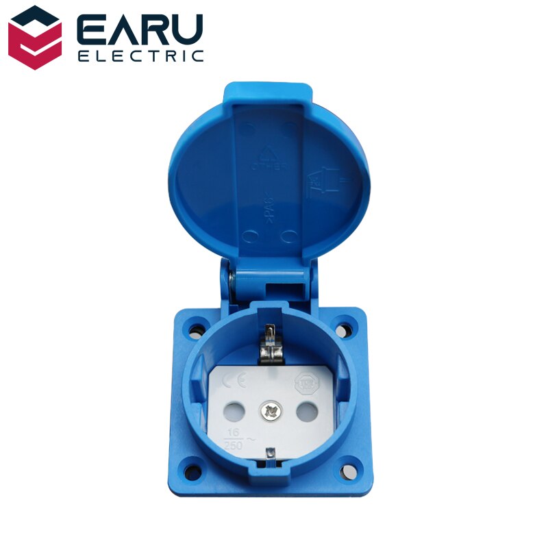 16A EU Standard Waterproof Socket Industrial Household AC Power Dustproof Outlet Copper Contact Body Generator IP44 250V