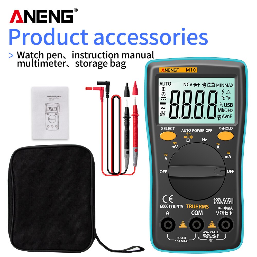 ANENG M10 Digital Multimeter Transistor Tester Analog 6000 counts Multimetro Profesional Capacitor Inductance Meter rm101/zt102: M10 Blue 1