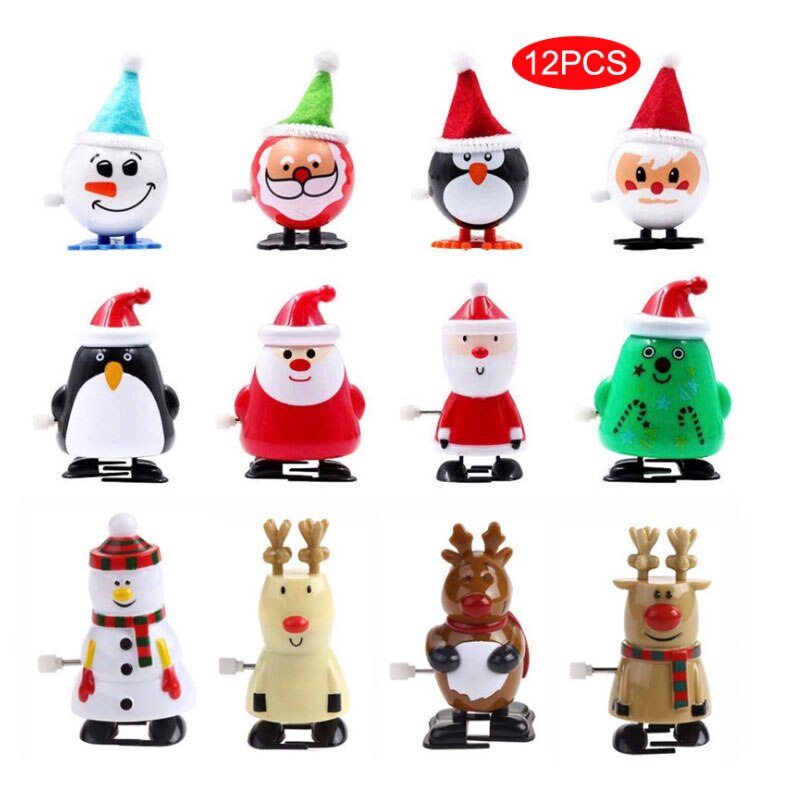 Christmas Clockwork Jumping Toys Children Mini Christmas Vintage Santa Claus Snowman Wind Up Toys for Kids Funny: 12 pcs