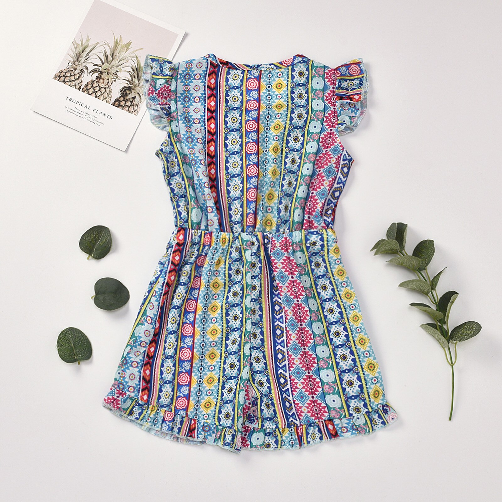Kids Meisje Overalls Mouwloze Meisjes Romper Boho Patroon Meisjes Jumpsuit Sunsuit Bodysuit Zomer Meisjes Kleding Outfits Met Riem