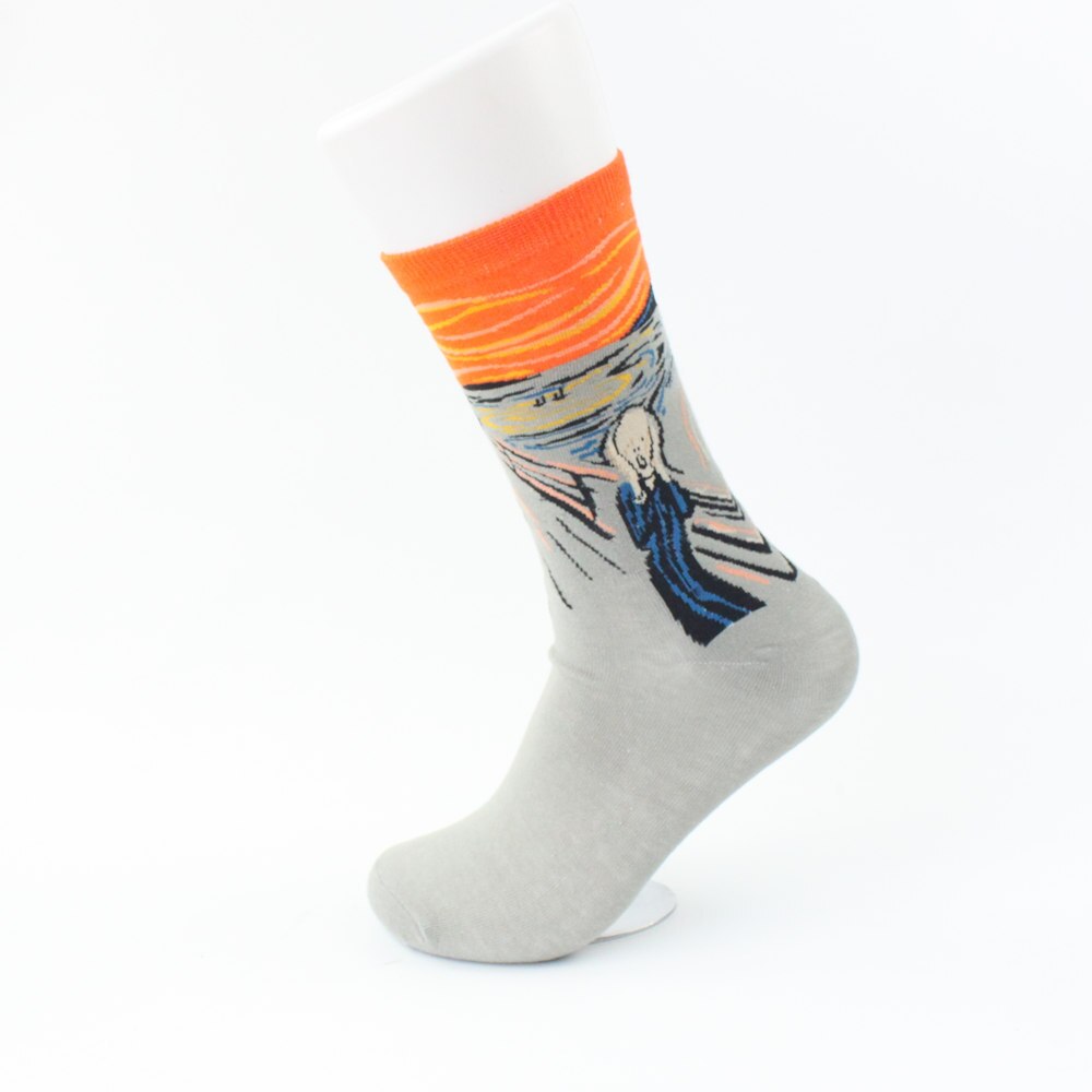 1pair Autumn winter Retro Art Sock Van Gogh Mural World Famous Oil Painting Series Men Women Socks Funny Socks: 06
