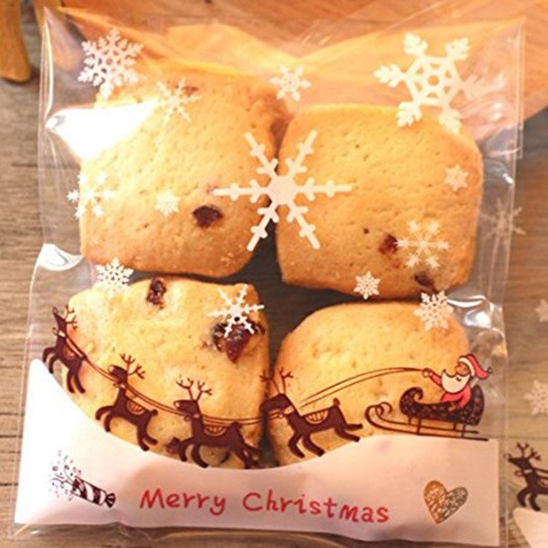 100pcs Candy bags Cute bag Pattern of Santa Claus Bag pouch for candy biscuit chocolate sweets Candy bar bag bags