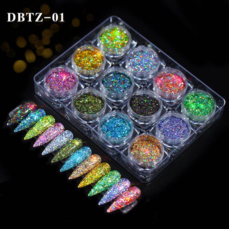 12 cores luz cebola em pó sinfonia glitter lantejoulas glitter decoração da arte do prego mudança de cor tamanho conjunto misto ty: style 01