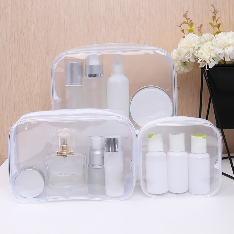 Travel PVC Cosmetic Bags Women Transparent Clear Zipper Makeup Bags Organizer Bath Wash Make Up Toiletry Pouch 4 Sizes