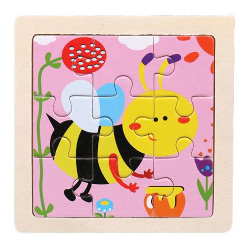 9Pcs di Sicurezza In Legno Animali Del Fumetto Del Modello Per Bambini FAI DA TE Del Campione di Puzzle di Puzzle Del Giocattolo di Apprendimento Istruzione Pannello Set: Bee