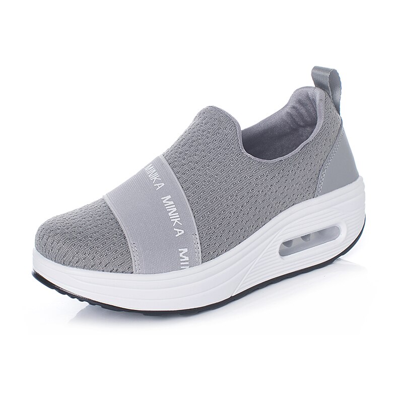 2020 nowych kobiet sportowe buty Fitness Slip on kobiet płaski obcas buty do chodzenia szare panie huśtawka kliny tonujące buty: Gray / 40