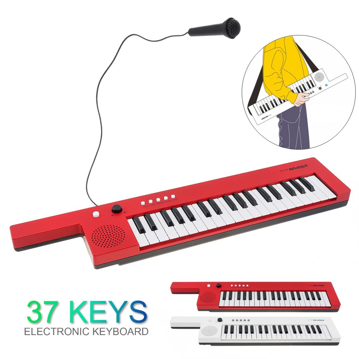 Mini guitare électronique Rechargeable de 37 touches, Piano pour enfants avec sangle et Microphone, d&#39;éveil Musical