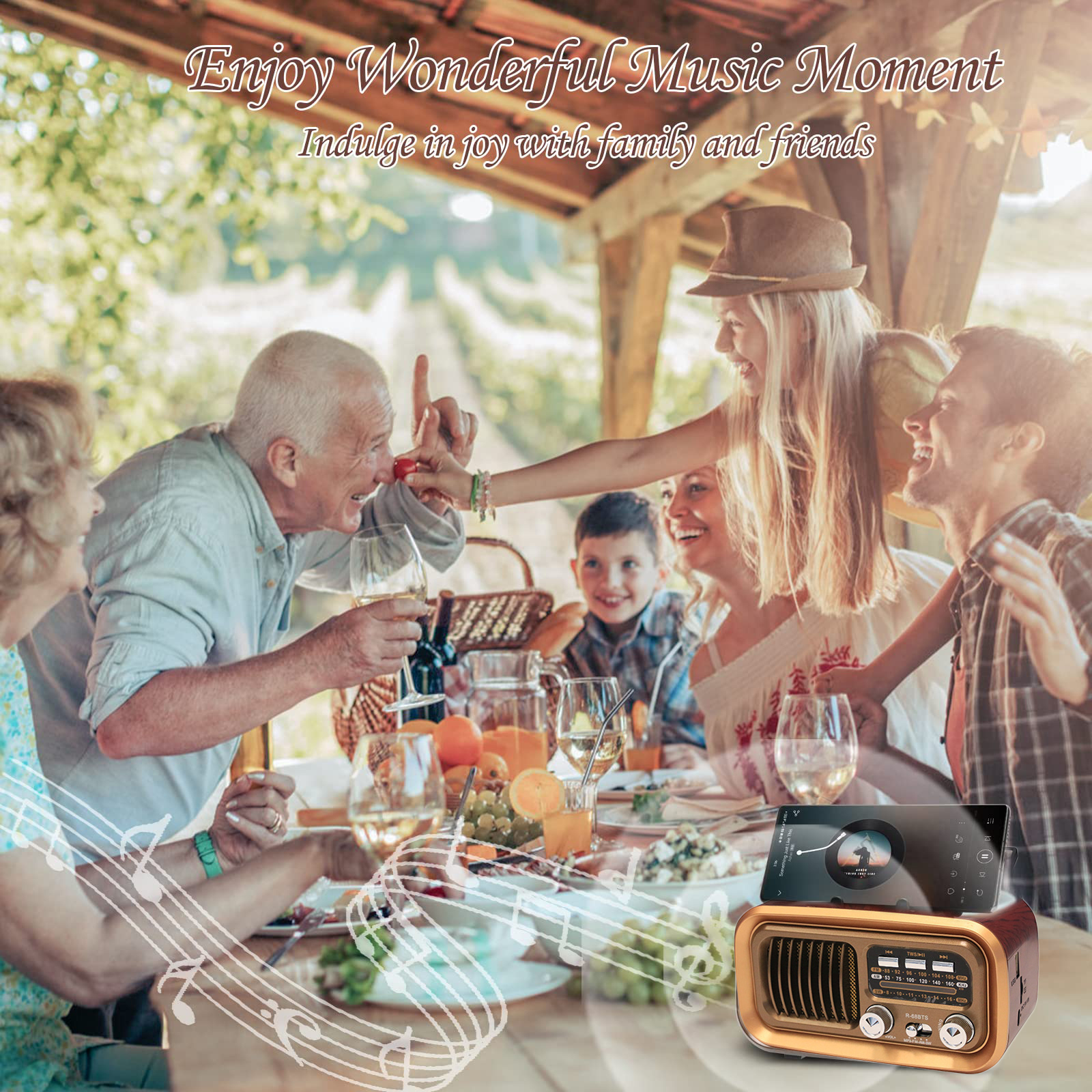 Tragbares DSP-Radio, klassische Vintage-FM-AM-SW-Radios, kabelloser Retro-Solar-Bluetooth-Lautsprecher, USB-Musik-Player, abnehmbarer Akku