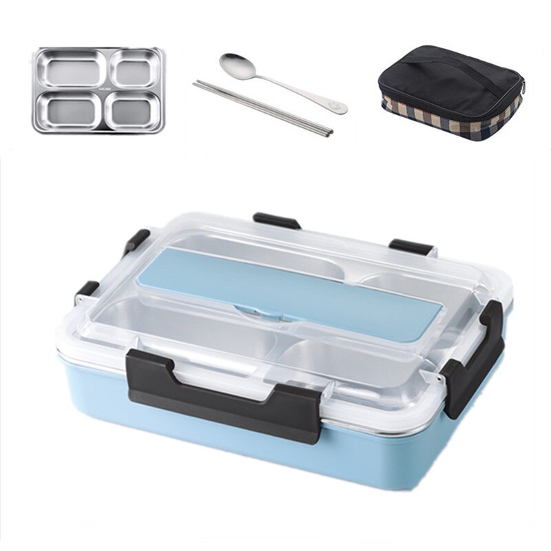 Edelstahl 304 Mittagessen Kasten Mit Löffel dicht Mittagessen Bento Boxen Geschirr einstellen Mikrowelle Erwachsene freundlicher Lebensmittel Container: groß Blau mit Tasche