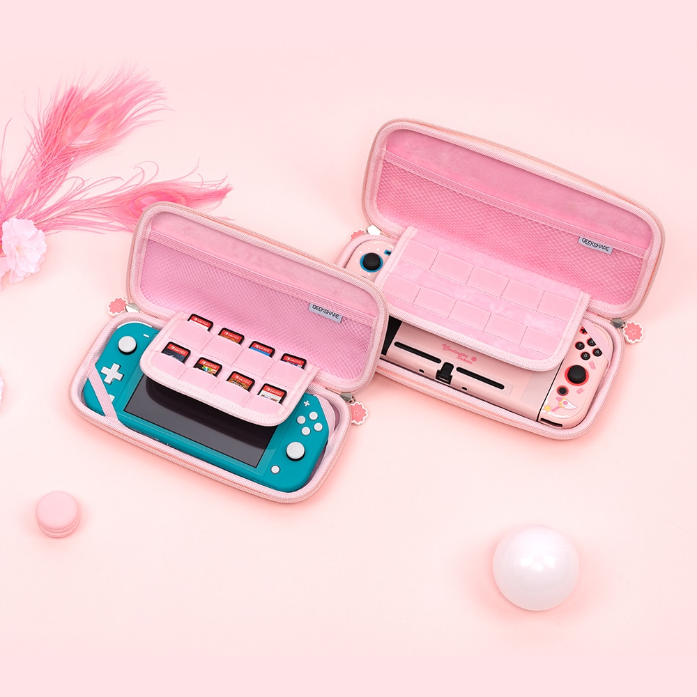 Sød lyserød sakura opbevaringstaske cover til nintendo switch / switch lite bærbar rejsetaske switch spil tilbehør