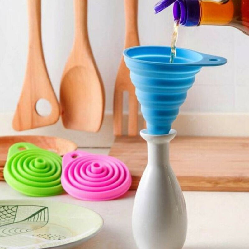 Collapsible Silicone Funnel Foldable Heat Resistant Practical Kitchen Hopper Funnels Mini Colanders Strainers Funnels