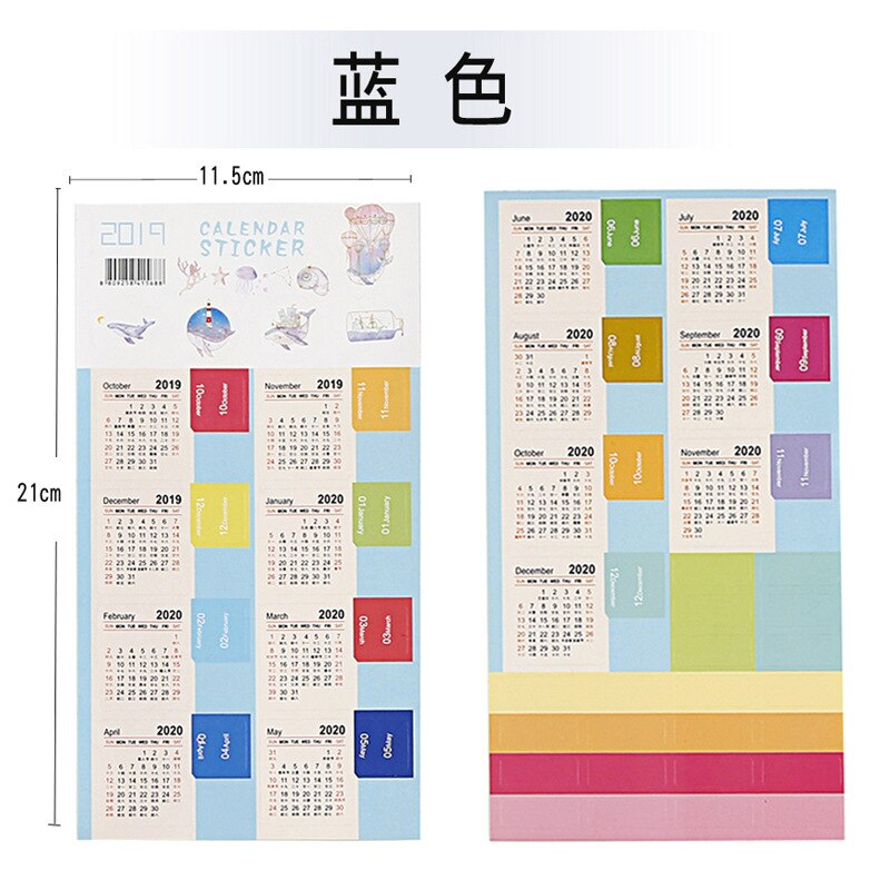 2 Pcs/Pack Year Mini Calendar Stationery Decorative Index Stickers Calendar Sticker: Blue