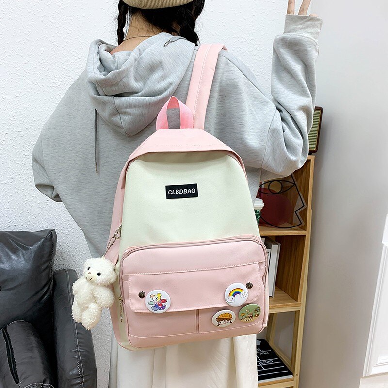 Kawaii 4 delar set skolväskor för tonårsflickor canvas resväska kvinnor bokväskor student skolväska ryggsäck mochila