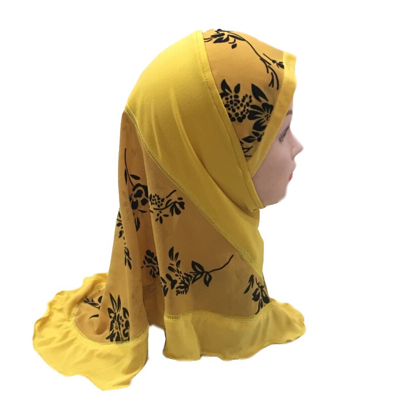 Kids Hijab Voor Moslim Meisje Kind Islam Kinderen Instant Bonnet Bloemen Hijaab Caps Islamitische Kleding Sjaal Hoofddoek: Yellow